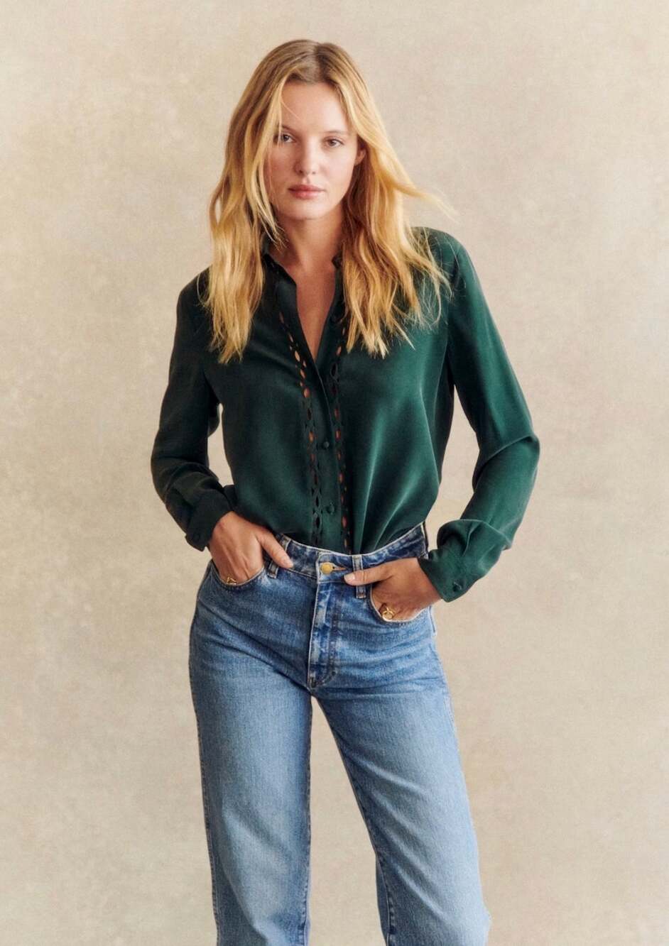 Sézane Silk Green Annira Silk French Casual Shirt Size 2 NWT